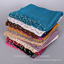 Soild Color Fashion Scarf Hijab Wholesale Beaded Muslim Women Hijab Scarves with Pearl